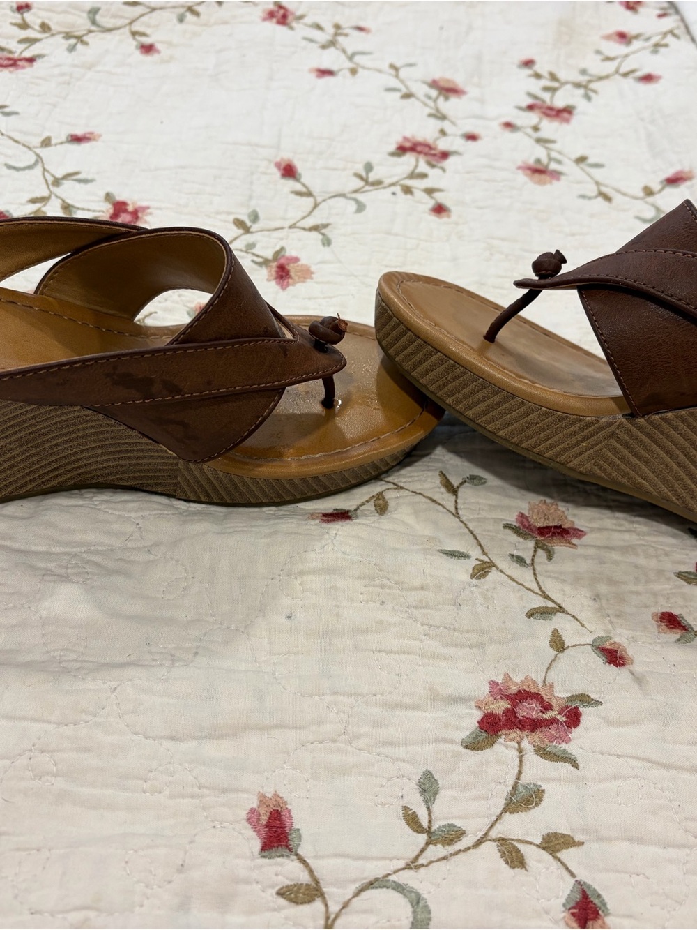 Arizona Brown Wedge Thong Sandals